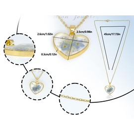 Lhbwhiz Vergissmeinnicht Halskette,Personalisierte handgefertigte Echte Blume Herzförmig Drop Dangle Halsketten,Damen Idee Lace Blumen Schmuck Geschenk,Abschiedsgeschenk(Gold)
