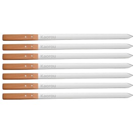 KAOROU Kabob Skewers 23 Inch Long,1 Inch Wide Heavy Duty Stainless Steel with Wood Handle， Perfect for Koobideh Kebab Persian/Brazilian Style Chicken Shrimp Kebab,Set of 7 with Bag
