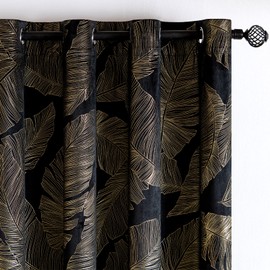 MIULEE Black Velvet Blackout Curtains 84 Inches Long 2 Panels Set, Gold Leaf Patterned Printed Curtains for Bedroom Living Room Soft Room Darkening Thermal Insulated Grommet Luxury Window Drapes