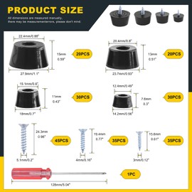 Mardatt 216 Pcs 4 Size Screw-on Round Black Rubber Feet Bumpers Pads with Stainless Steel Screws, Anti-Skid and Anti Scratch Furniture Protectors Pad for Cutting Board Cabinet Tables Chair Sofa