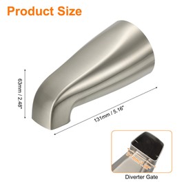 sourcing map 1Pack Universal Bath Tub Spout, Zinc Alloy Bath Spout Bathtub Faucet with Adapter Plastic Reducer Joint for 1/2 Inch Water Tub for Bathroom Kitchen, Brushed Nickel