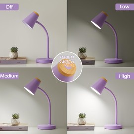 EJIAXIN Desk Lamps for Home Office - Small LED Desk Lamp Touch Dimmable Reading Light for College Dorm Room - Adjustable Flexible Gooseneck Table Lamp for Bedside Bedroom Nightstand Purple