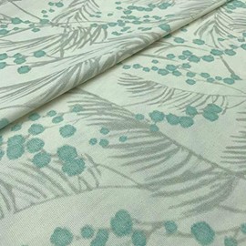 Kt KILOtela - Sold by the Metre from Digitally Printed Linen Fabric - Half Panama 100% Cotton - Width 140 cm - Length Selectable 50 in 50 cm | Leaves and Flowers - Grey, Blue
