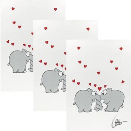 Kracht Ottifant Hearts Half-Linen Tea Towels 50 x 70 cm Pack of 3