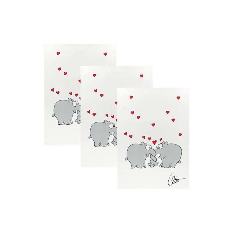 Kracht Ottifant Hearts Half-Linen Tea Towels 50 x 70 cm