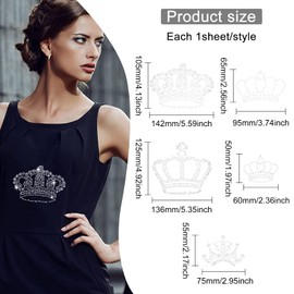 FINGERINSPIRE 5pcs Crown Pattern Iron on Crystal Rhinestone Decals - Large Rhinestone Transfers for Clothing Embellishment