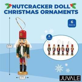 Juvale 6-Pack of Christmas Tree Decorations - Hanging Wooden Decorations, Nutcracker Doll Christmas Ornaments, Festive Embellishments, 6 Assorted Designs