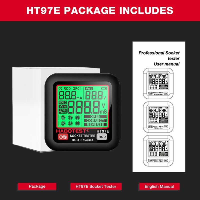 Irfora HT97D Digital Socket Tester Voltage Test EU Socket Detector