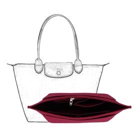 Purse Organizer, Multi-Pocket Felt Handbag Organizer, Folding Tote Bag organizer insert for Insert Wallet Organizer for Longchamp (Deep Red, Small)