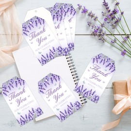 Funmemoir 50PCS Lavender Favor Tags, Lavender Flower Butterfly Party Decorations, Thank You for Celebrating with Us Tags for Lavender Floral Baby Shower Birthday Bachelorette Party Supplies