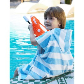 TBEZY Toddler Bath Towel Poncho Thick Cotton Striped Beach Towels for Kids Gifts (2-6, Blue)