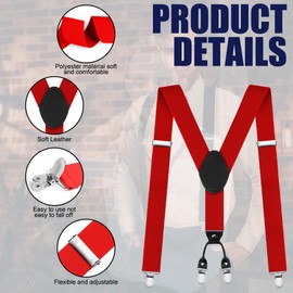 AUYAO Men's Braces Braces Extra Strong Wide 3.5 cm with Very Strong 4 Metal Clips Heavy Duty Men Braces Adjustable Elastic One Size Braces for Men and Women Y Shape, red