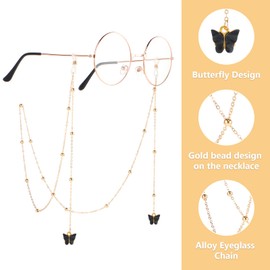 Yuanchu 37inch Eyeglass Chains, Butterfly Gold Bead Eyeglasses Strap Mask Lanyard Mask Chain Cords Eyeglasses Necklace Eyewear for Women(Style-B)