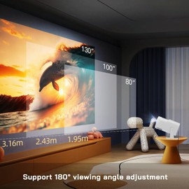 WOLFANG WP03 Mini Projector Full HD 1080P with Android App, Portable Projector with WiFi and Bluetooth for Home Theater, Auto Vertical Correction, 180°Rotatable Outdoor Movie Projector for Phone