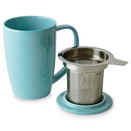 FORLIFE Curve Tall Tea Mug with Infuser and Lid 15 ounces, Turquoise