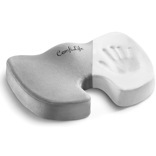ComfiLife Premium Comfort Seat Cushion - Non-Slip Orthopedic 100% Memory Foam Coccyx Cushion for Tailbone Pain - Cushion for Office Chair Car Seat - Back Pain & Sciatica Relief (Gray)