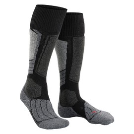 FALKE Women's SK1 Ski Socks, Merino Wool Silk, Knee High, Heavy Cushion, Breathable Quick Dry, Winter Athletic Sock, Black (Black-Mix 3010), 5-6, 1 Pair