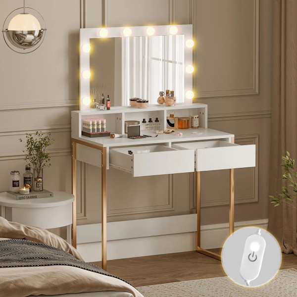 Vanity Desk with Lights and Mirror 3 Lighting Colors Adjustable