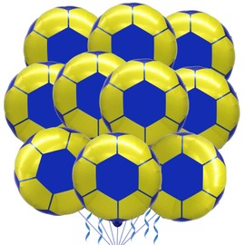 10 Pack 18 Inch Yellow Soccer Foil Balloons Football Helium Metallic Mylar Balloons for Birthday Party Sports Theme World Cup Party Decorations