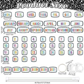 Flip Calendar Bulletin Board Set 59 Date Cards Composition Classroom Decor Composition Notebook Flip Calendar with Adjustable Holder and O-Rings for Teacher Back to School Supplies New Years 2026-2034