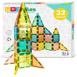 YRZtiles STEM Magnetic Building Tiles and Blocks Playboard Toy, Ages 3+ (032 Pieces)