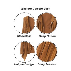 Quxiante Cowgirl Cowboy Outfits for Women, Western Rodeo Country Outfits Vest Cowgirl Cowboy Hat Jewelry Accessories Set (Brown, Large)