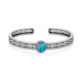 DOLIOX Native American Genuine Turquoise Bracelet Cuff for Women 925 Sterling Silver Oval Gemstone Adjustable Bangle Boho Style Jewelry for Wife Mom