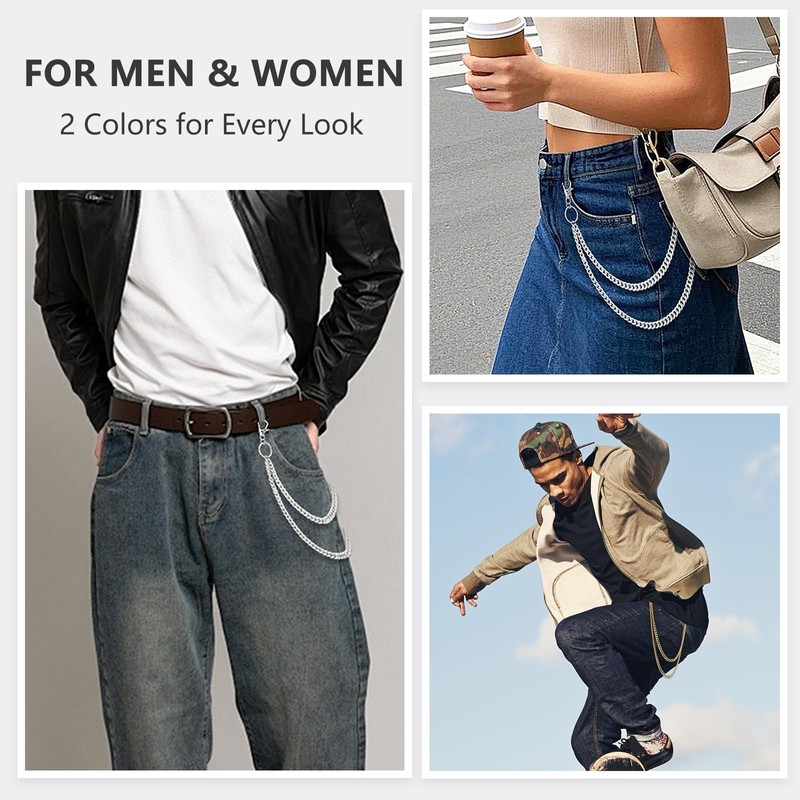 Frutain 2 Pcs Pants Wallet Chains for Men Women Heavy