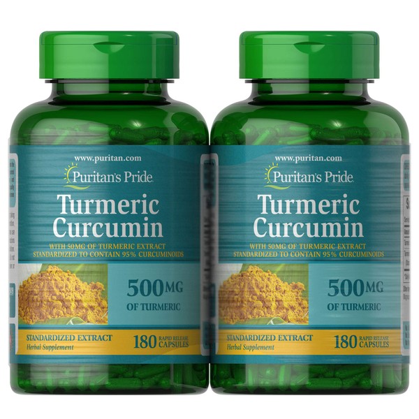Puritan's Pride Turmeric Curcumin 500 Mg Contains Antioxidants, 180 Count (Pack of 2), Total 360 Count