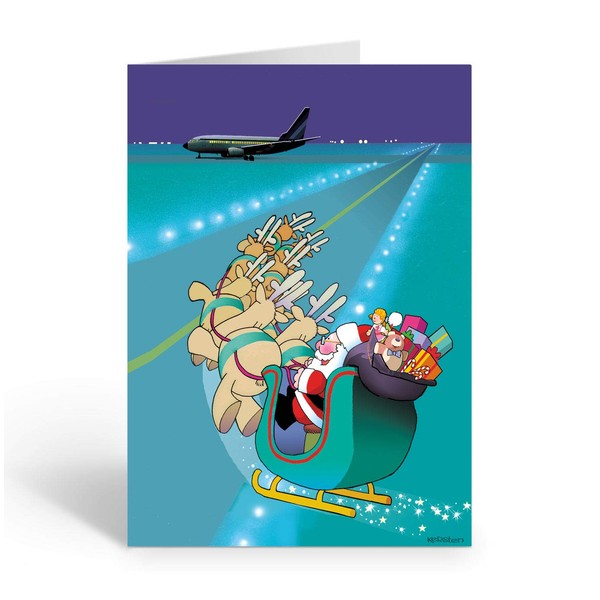 Airport Runway Landing Christmas Card -18 Airplane Christmas Cards & Envelopes