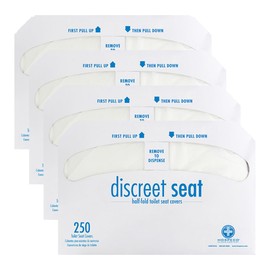Hospeco Flushable Toilet Seat Covers - 1000 Pcs, 4 Packs of 250 - Disposable Paper Discreet Seats for Commercial Wall Dispenser, 16.75 x 14.25 Half-Fold, White