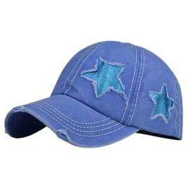 Belsen Gorra de béisbol de algodón lavado con bordado de estrellas, Azul / Patchwork, Talla única