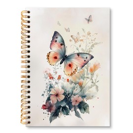 huester Butterfly Floral Notebook Journal, Cottagecore Flower Aesthetic Journal, Watercolor Butterfly Notebooks for Note Taking, Floral Hardcover Paper Spiral Notebook, 5.5x8.3 Inch