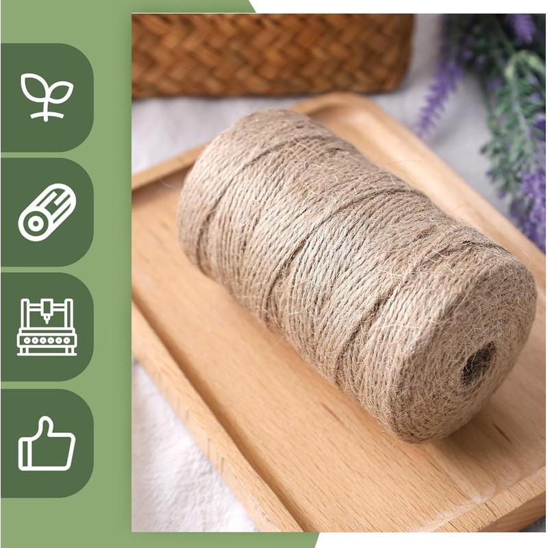 VGOODALL 2Pack 2mm Natural Jute Twines, 656 Feet Long Brown