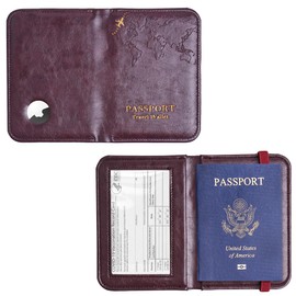 Jasenna Passport Holder with Airtag Slot, Airtag Passport Wallet for Men Women, Slim Leather Passport Holder Case Family for Travel Anti-Lost(1-Dard Red)