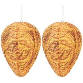 DECYOOL 2 Pack Paper Wasp Nest Decoy Hanging Wasp Nest Stay Away from Wasps Hornets Yellow Jackets(Orange)