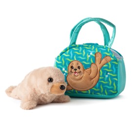 The Petting Zoo Sea Lion Stuffed Animal Plushie and Purse Set, Gifts for Kids, Sealife Animal Toy, Brown Sea Lion Plush Toy and Purse Pet Carrier