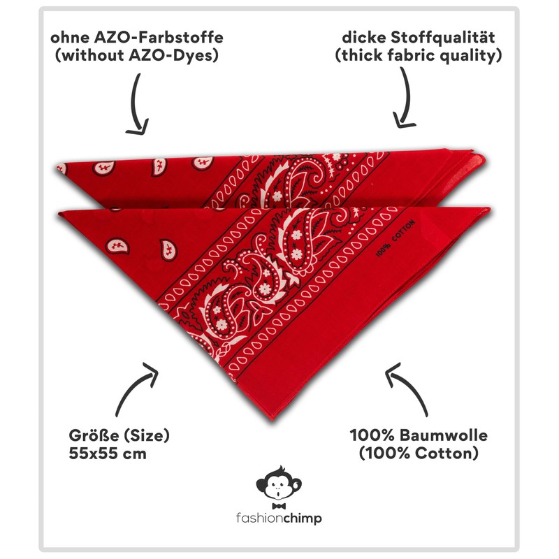 fashionchimp® Unisex Velour Bandana, Made of 100% Cotton, AZO-Free, Pack