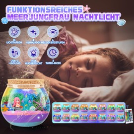 Charmofun Mermaid Terrarium Set, Mermaid Toy with Remote Control and Coloured Lights, Craft Set Children with Mermaid Theme, Mermaid Night Light for Girls 4, 5, 6-12 Years
