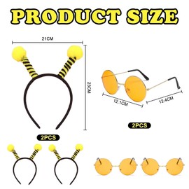 2 Pieces Bee Headbands And 2 Pieces Round Glasses, Animal Element Headbands, Role-Playing Accessories, Fun Accessories