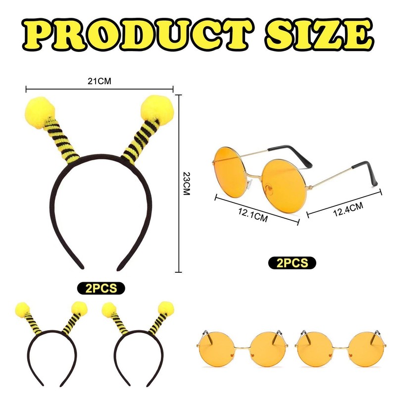2 Pieces Bee Headbands And 2 Pieces Round Glasses, Animal