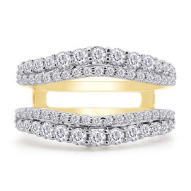 1 Carat Round Cut Lab Created Moissanite Diamond Double Row Pave Set Curved Enhancer Guard Ring In 14K Yellow Gold Over Sterling Silver Jewelry (G-H Color, 1.00 Cttw) Size -7.5