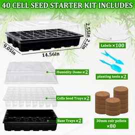 Halatool Seed Starter Kit 2 Pack 80 Cells Black Seed Starter Tray with 80 PCS Coco Pellets for Seedlings Organic Seed Stater Soil Pods for Planting Vegetables Plant Flowers Starting