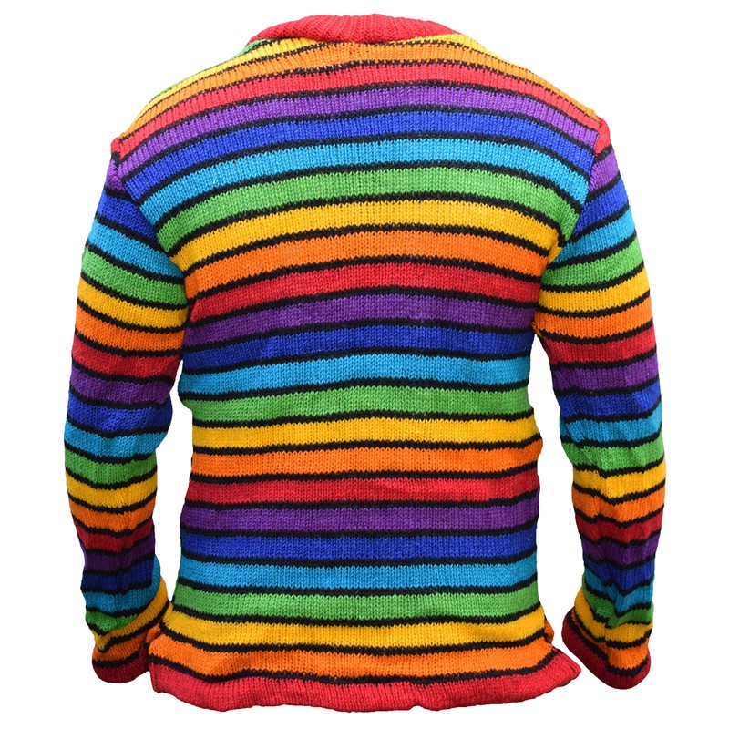 Gheri Colorful Knitted Multicolor Wool Sweater Black Striped Rainbow Large