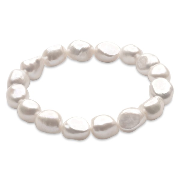 Pearl Bracelet of Freshwater Cultured White Baroque Pearls 10-11 mm