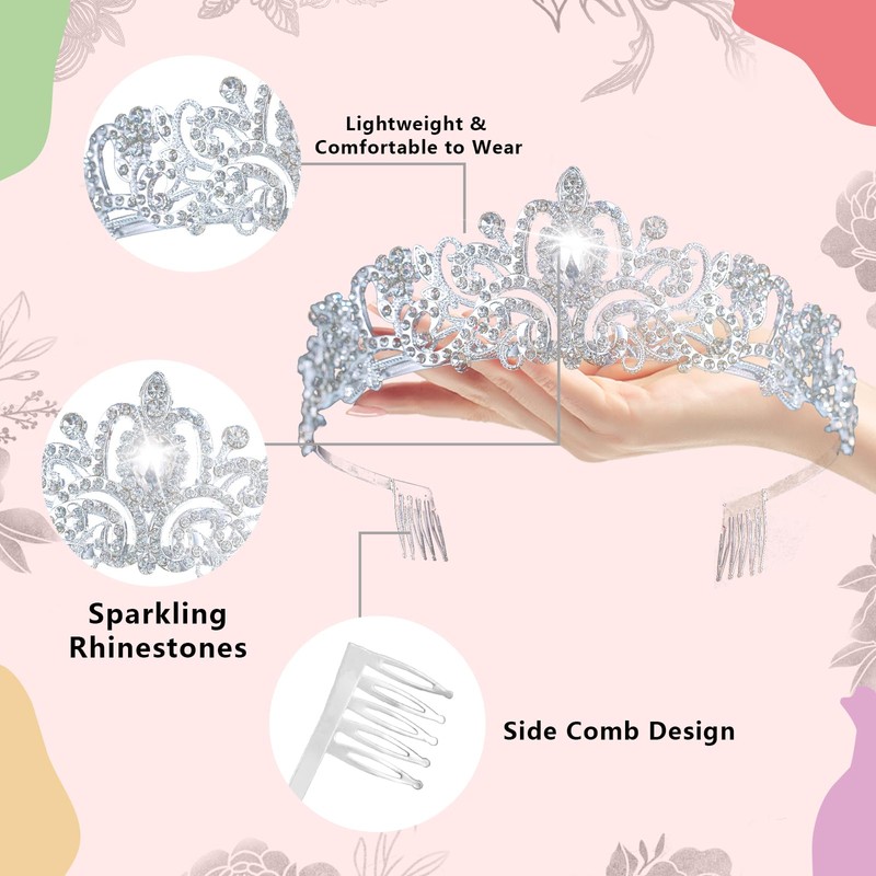 Crystal Tiara Crown with Combs for Women and Girls, Princess