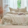 Simple&Opulence Ruffled Linen Cotton Duvet Cover Set 3Pcs, Soft Breathable