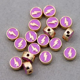 Decoendiy - 100 abalorio de aleación esmaltadas de rayos de 8 mm, abalorio redondas planas con forma de destello, abalorio espaciadoras coloridas y sueltas, para hacer joyas, pulseras, collares, suministros de manualidades (morado)