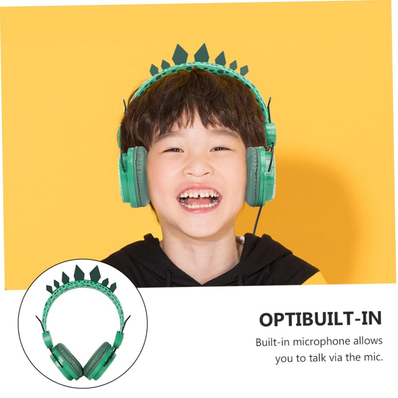 Operitacx Rhinestone Dinosaur Ear Headphones with Mic Soft Earmuffs Volume