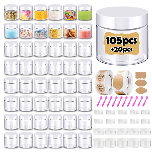 4 oz Plastic Containers with Lids 105pcs Plastic Jars with